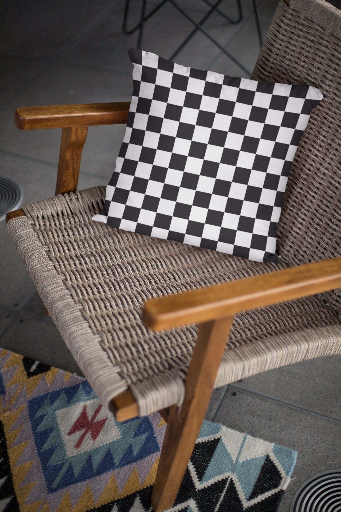 Black and White Checked Outdoor Pillow