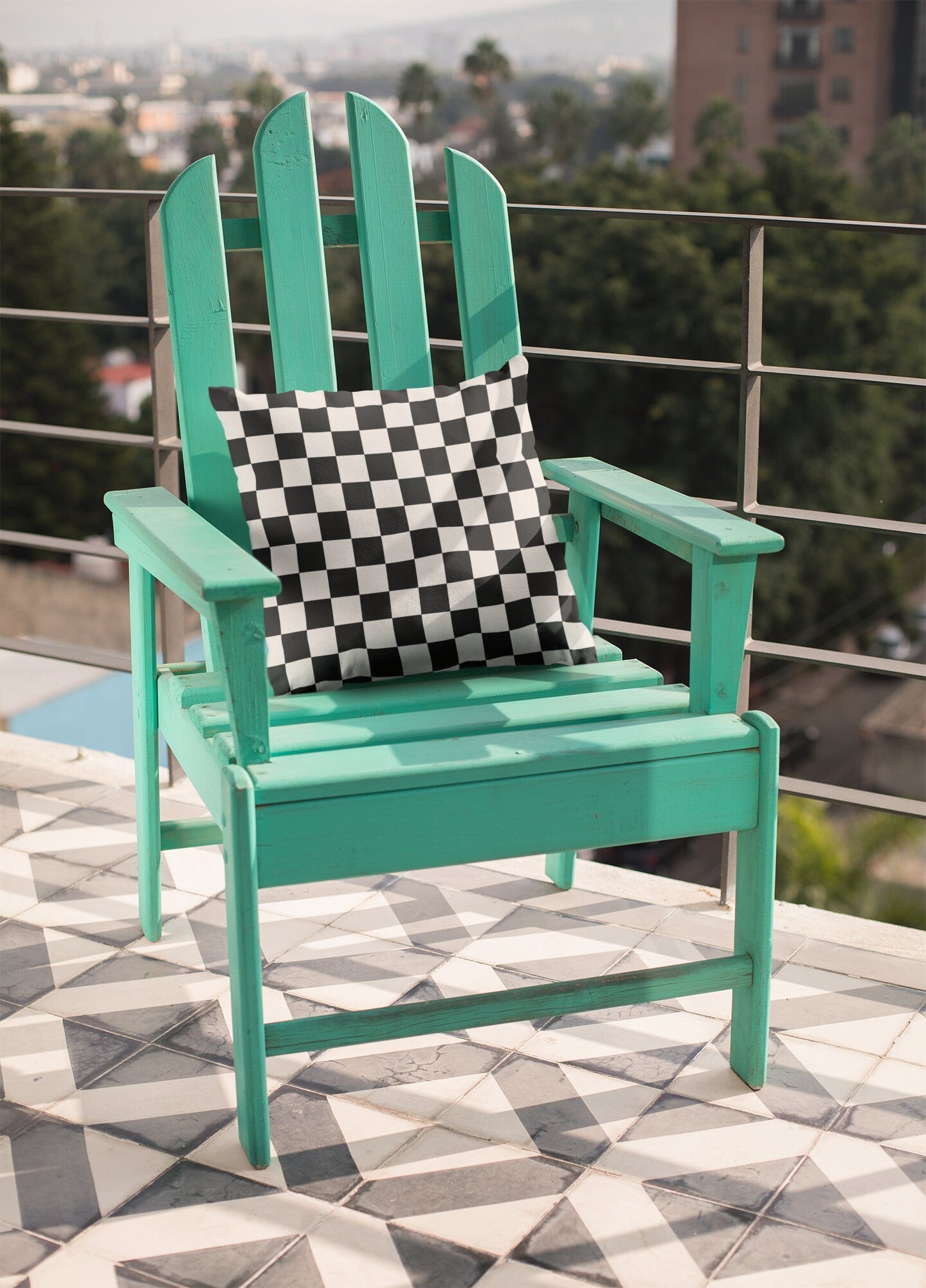 Black and White Checked Outdoor Pillow