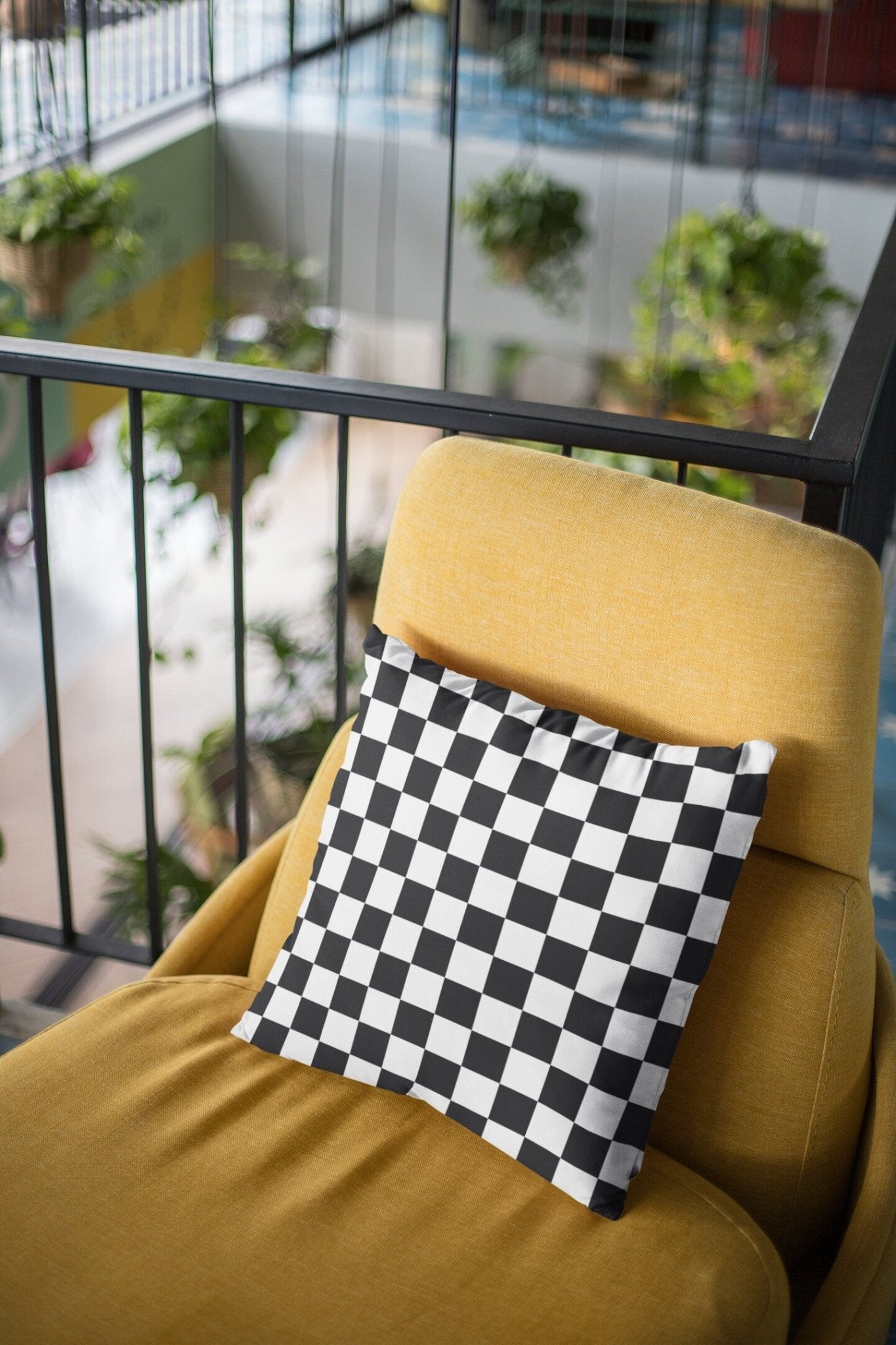 Black and White Checked Outdoor Pillow