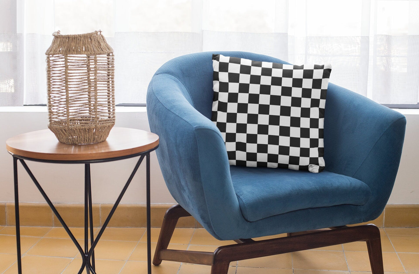 Black and White Checked Outdoor Pillow