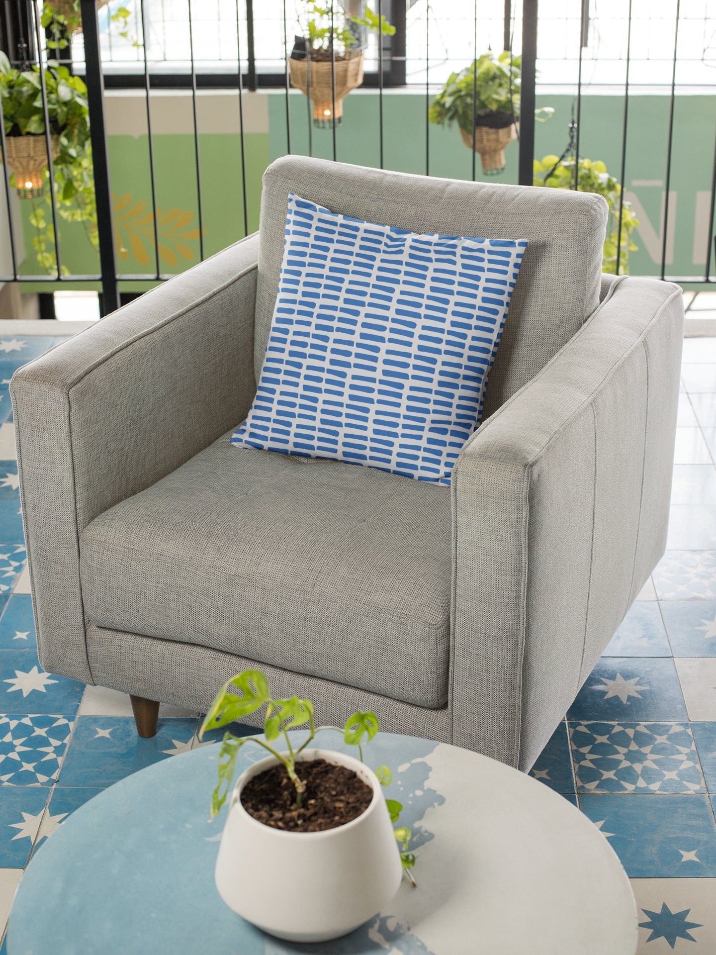 Blue and White Pillow