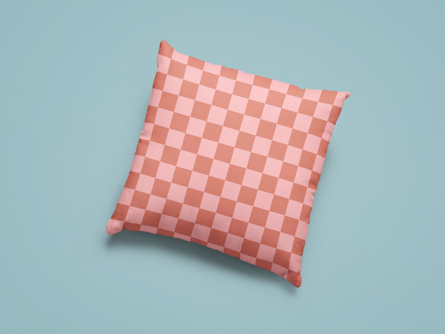 Pink and Orange Checked Outdoor Pillow
