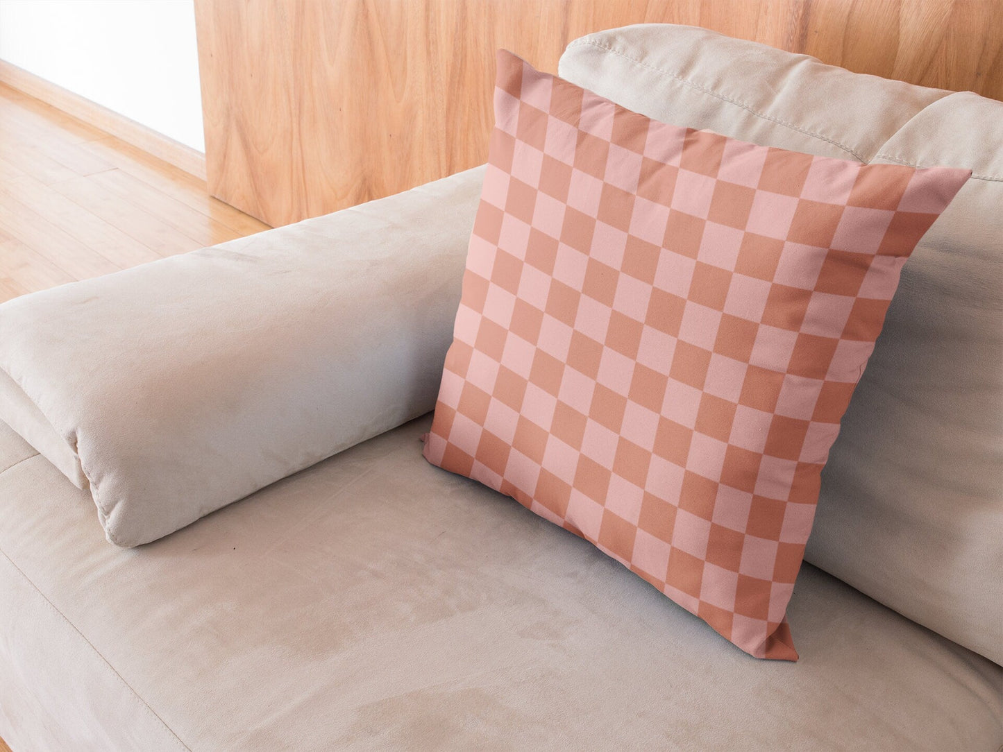 Pink and Orange Checked Outdoor Pillow