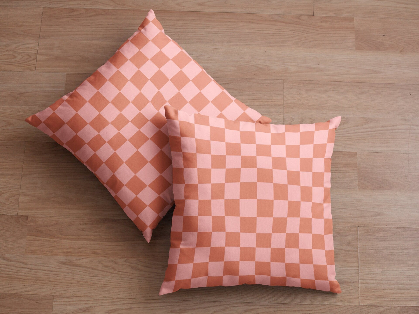 Pink and Orange Checked Outdoor Pillow