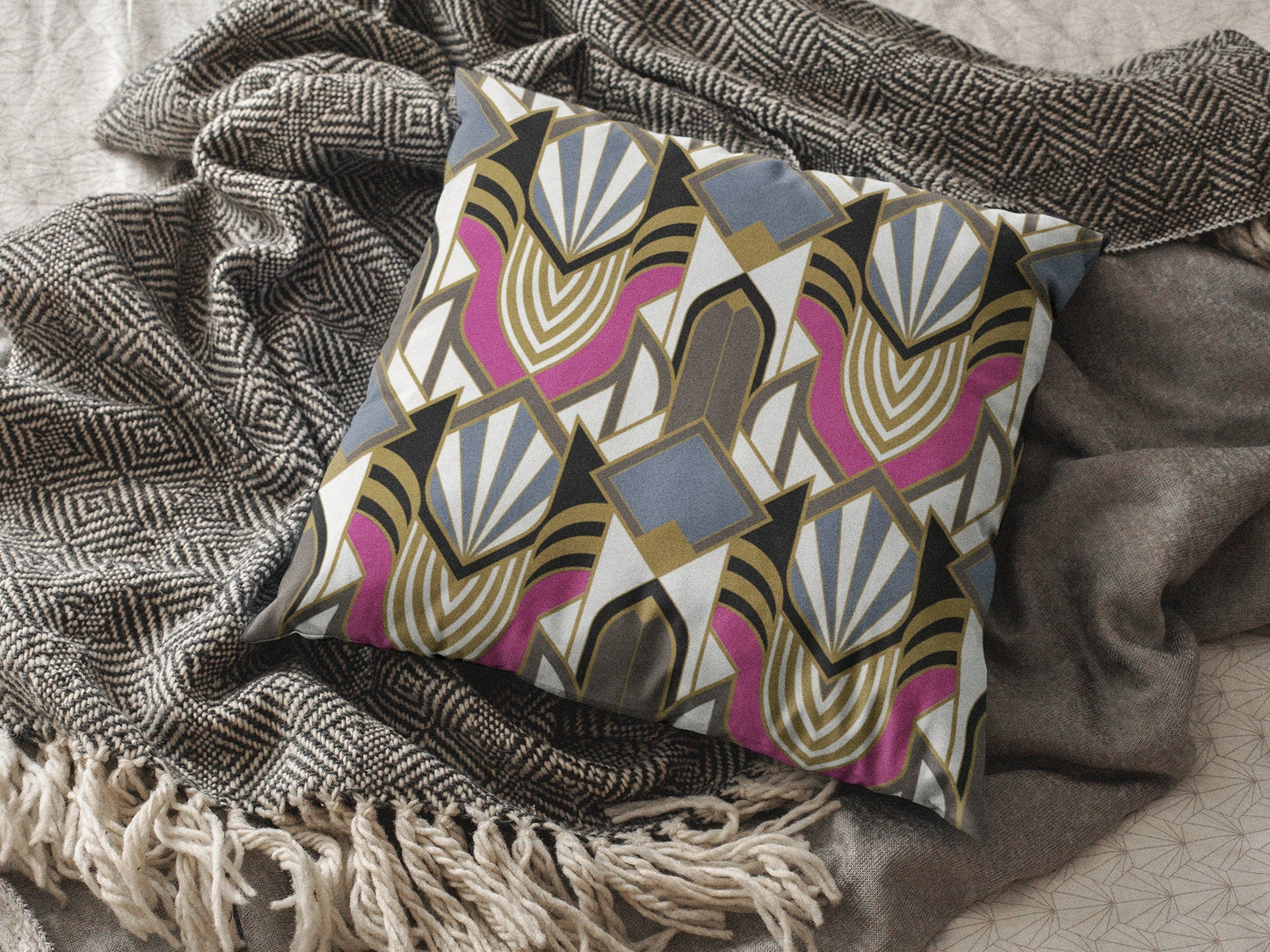 Retro Art Deco Throw Pillow Cover
