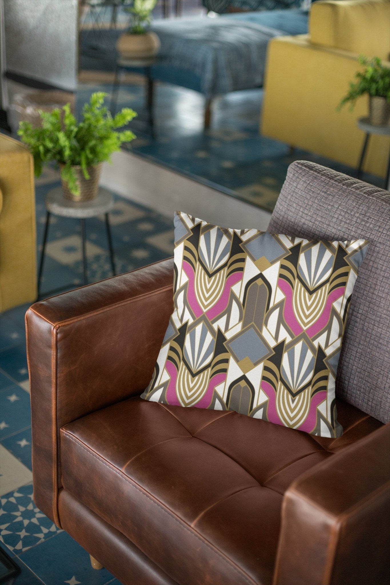 Retro Art Deco Throw Pillow Cover