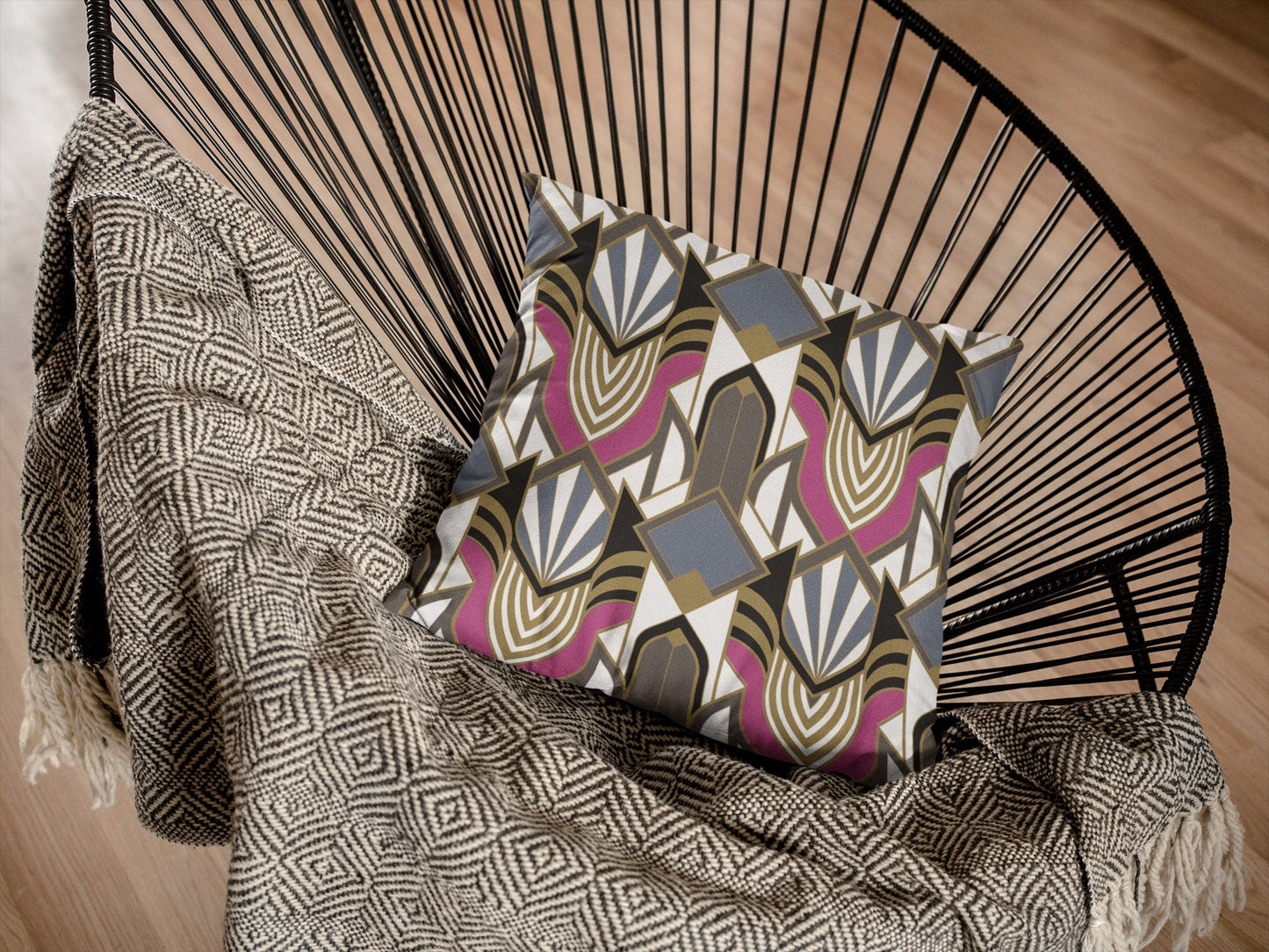 Retro Art Deco Throw Pillow Cover