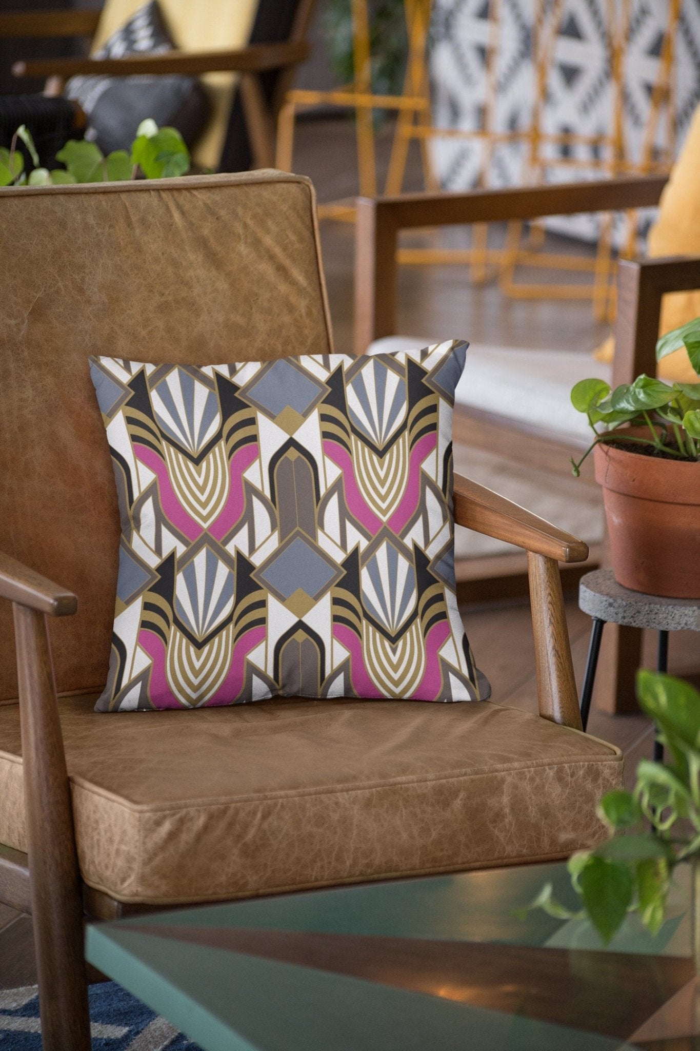 Retro Art Deco Throw Pillow Cover