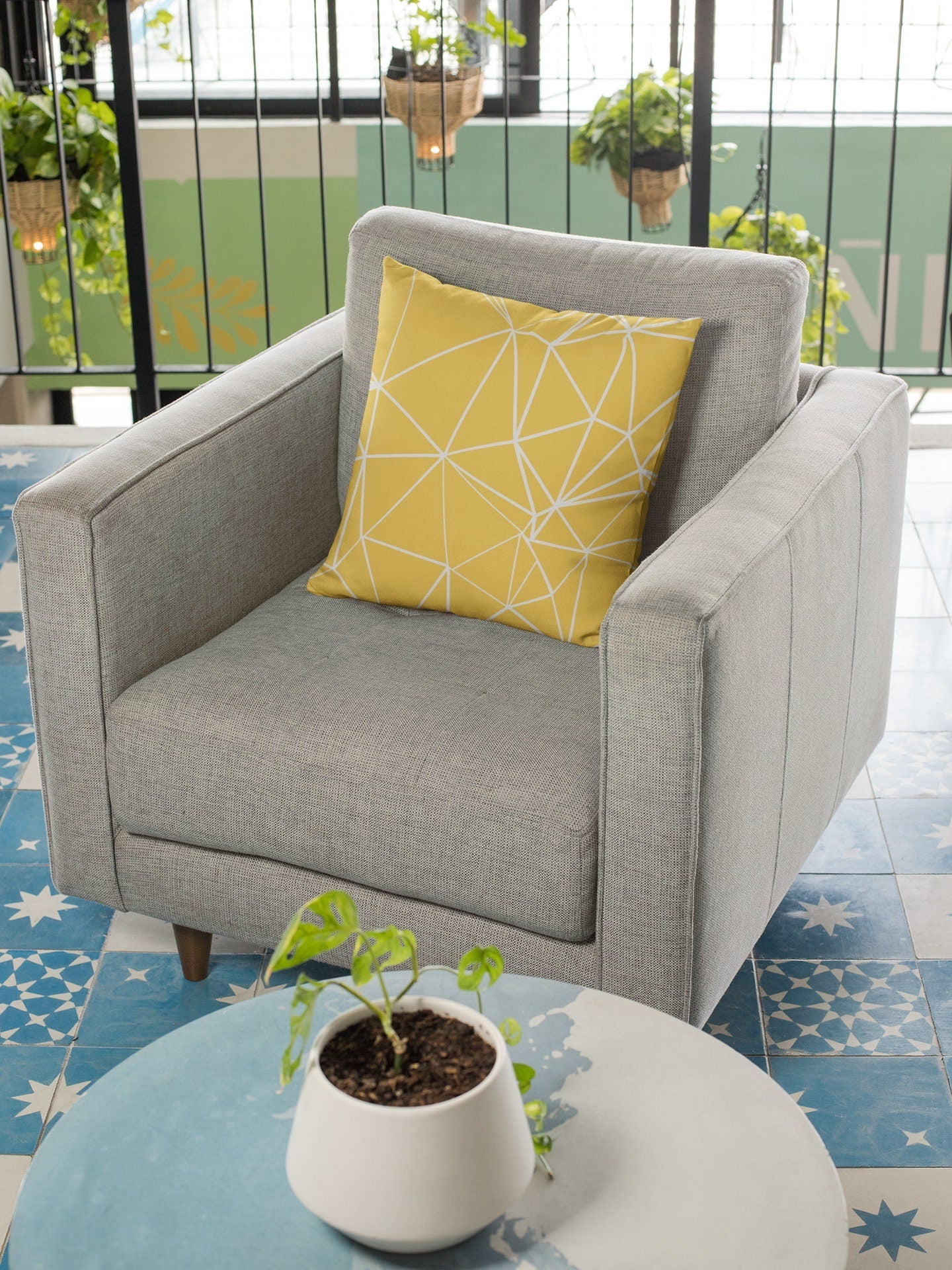 Yellow Outdoor Pillow - Geometric Design