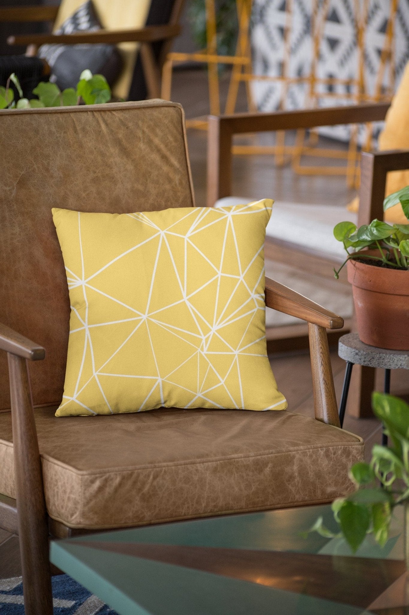 Yellow Outdoor Pillow - Geometric Design
