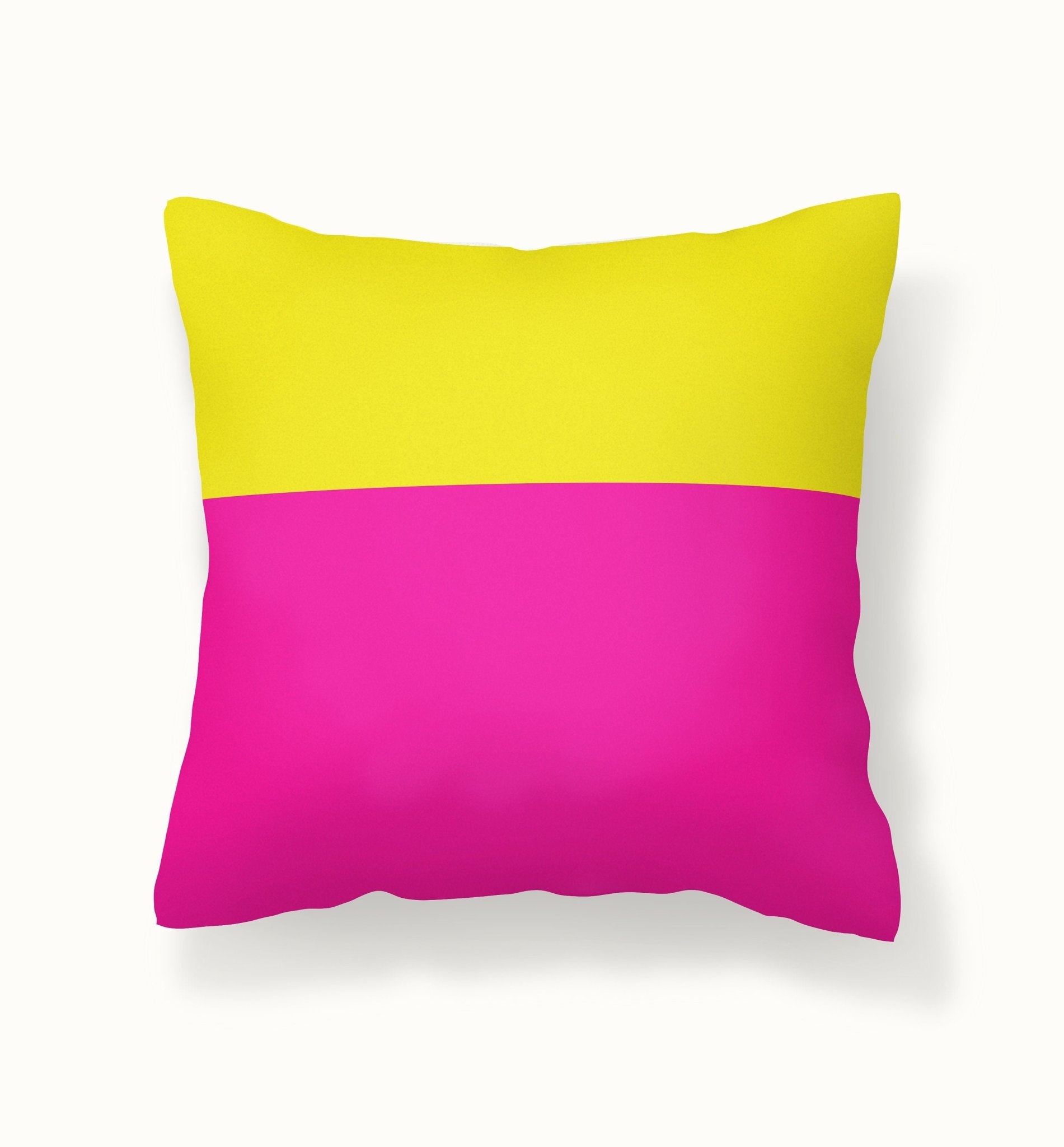 Bright Pink Pillow Cover with Yellow Color Block - Throw Pillows