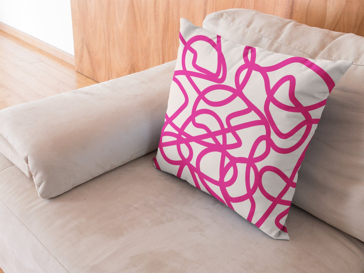 Bright Pink Pillow in Abstract Print