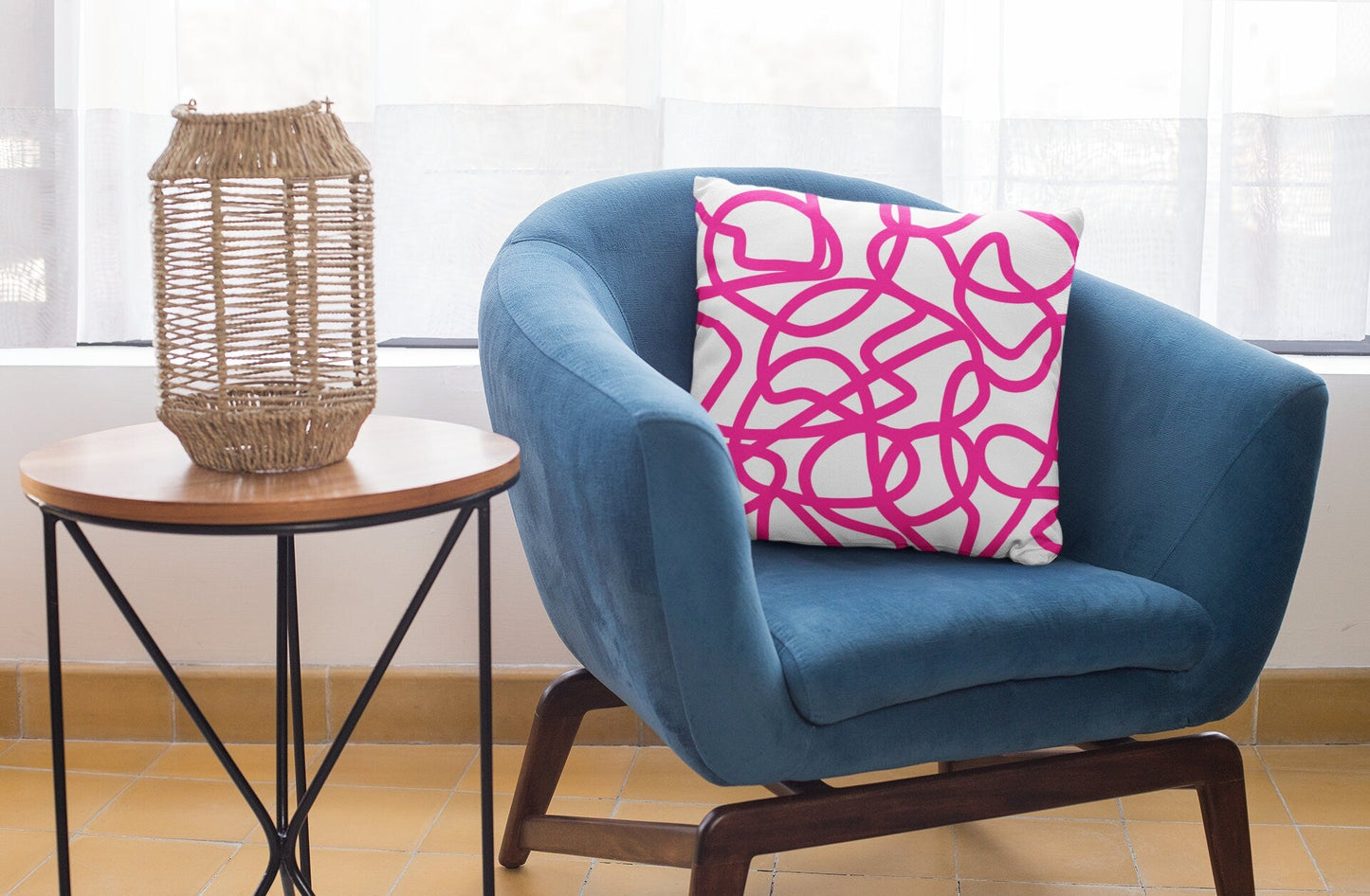 Bright Pink Pillow in Abstract Print