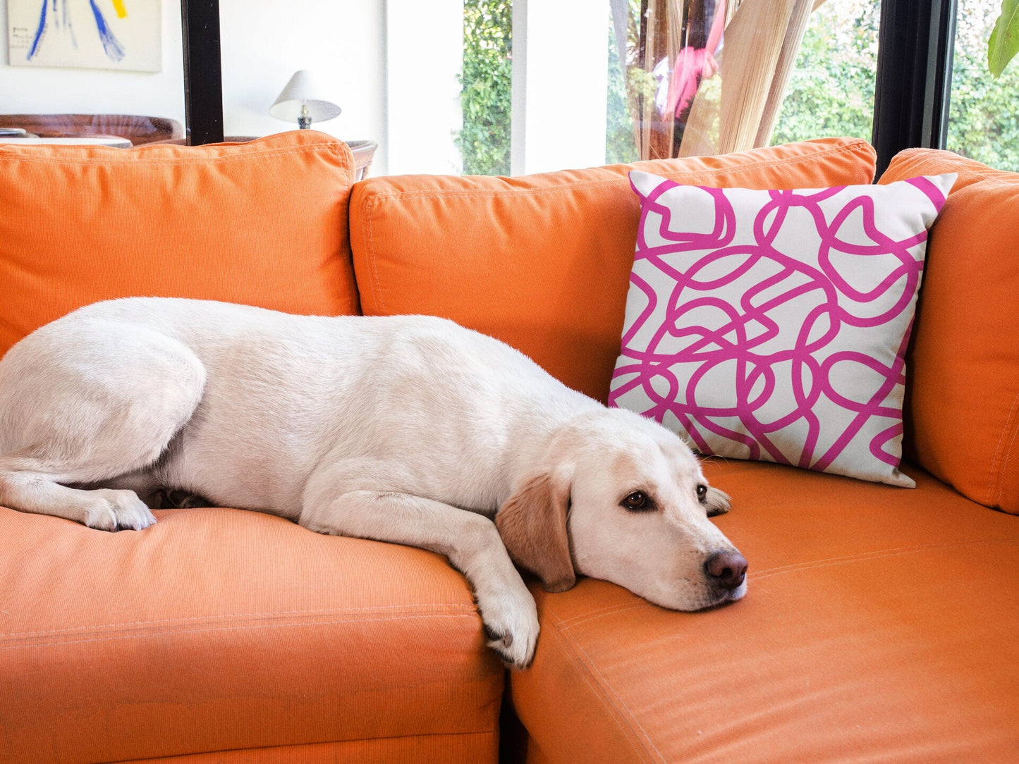 Bright Pink Pillow in Abstract Print