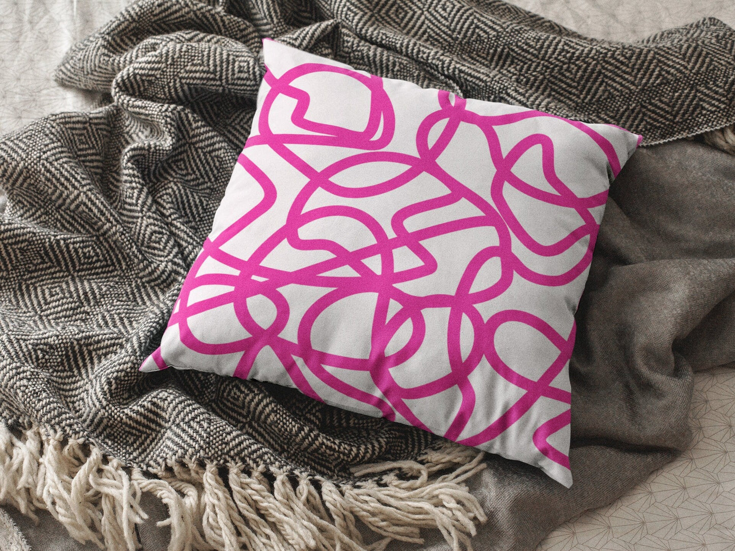 Bright Pink Pillow in Abstract Print