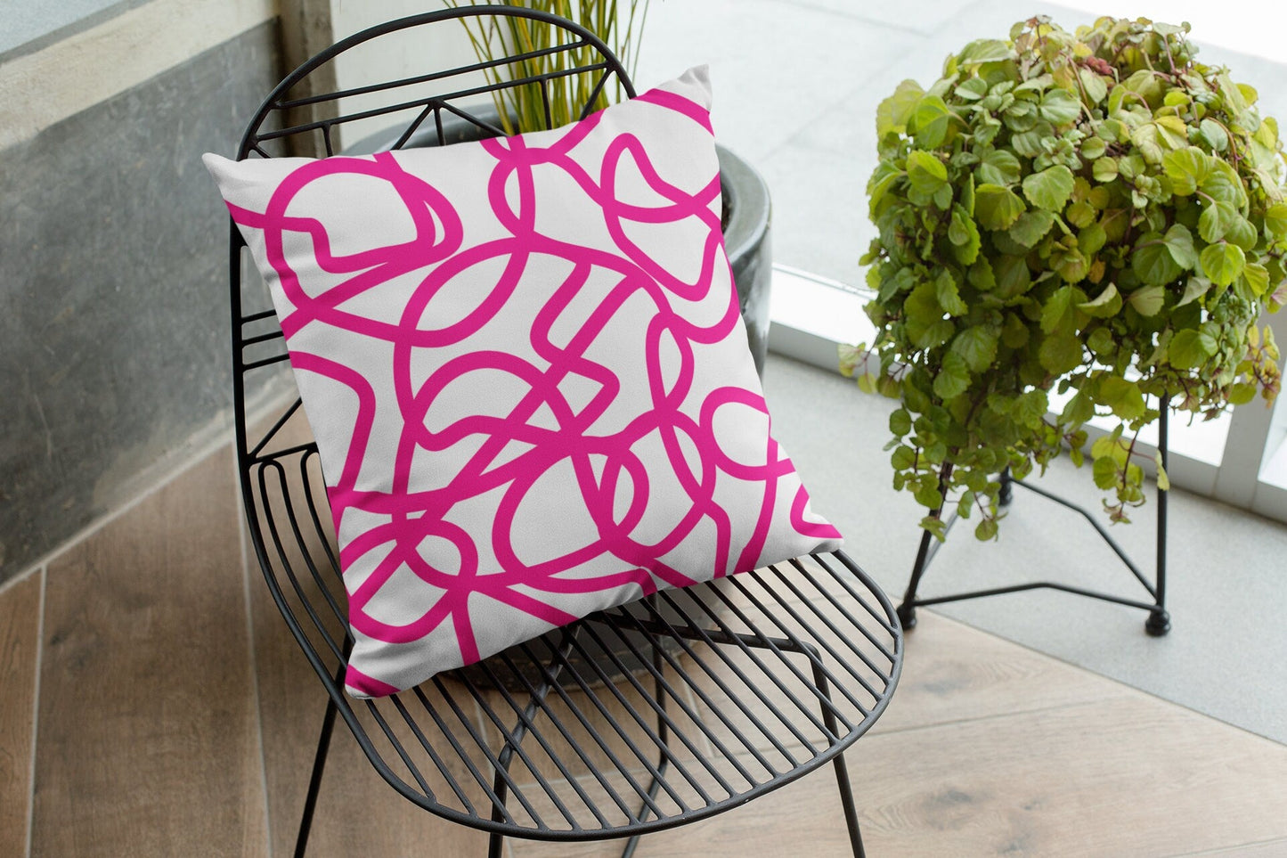 Bright Pink Pillow in Abstract Print
