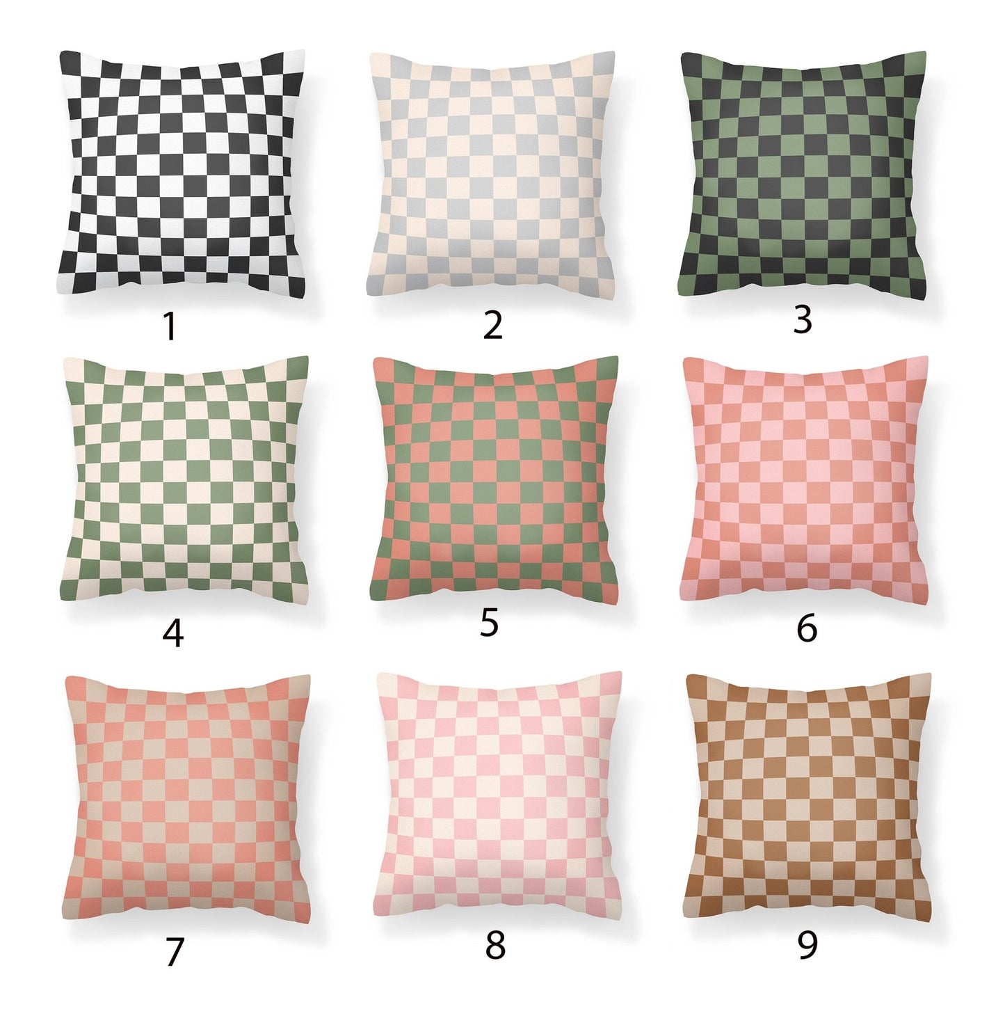 Checked Pillow Covers - Black, White, Green, Coral, Tan and Pink - Throw Pillows