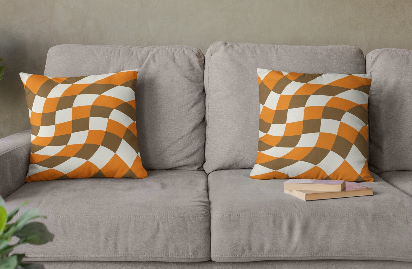 Checkered Pillow Case - Wavy Orange and Brown