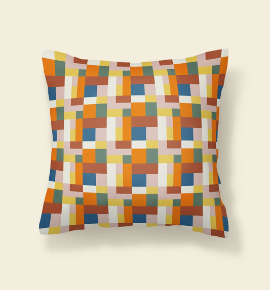 Colorful Outdoor Pillow - Geometric Orange, Blue, Pink and Green - Throw Pillows