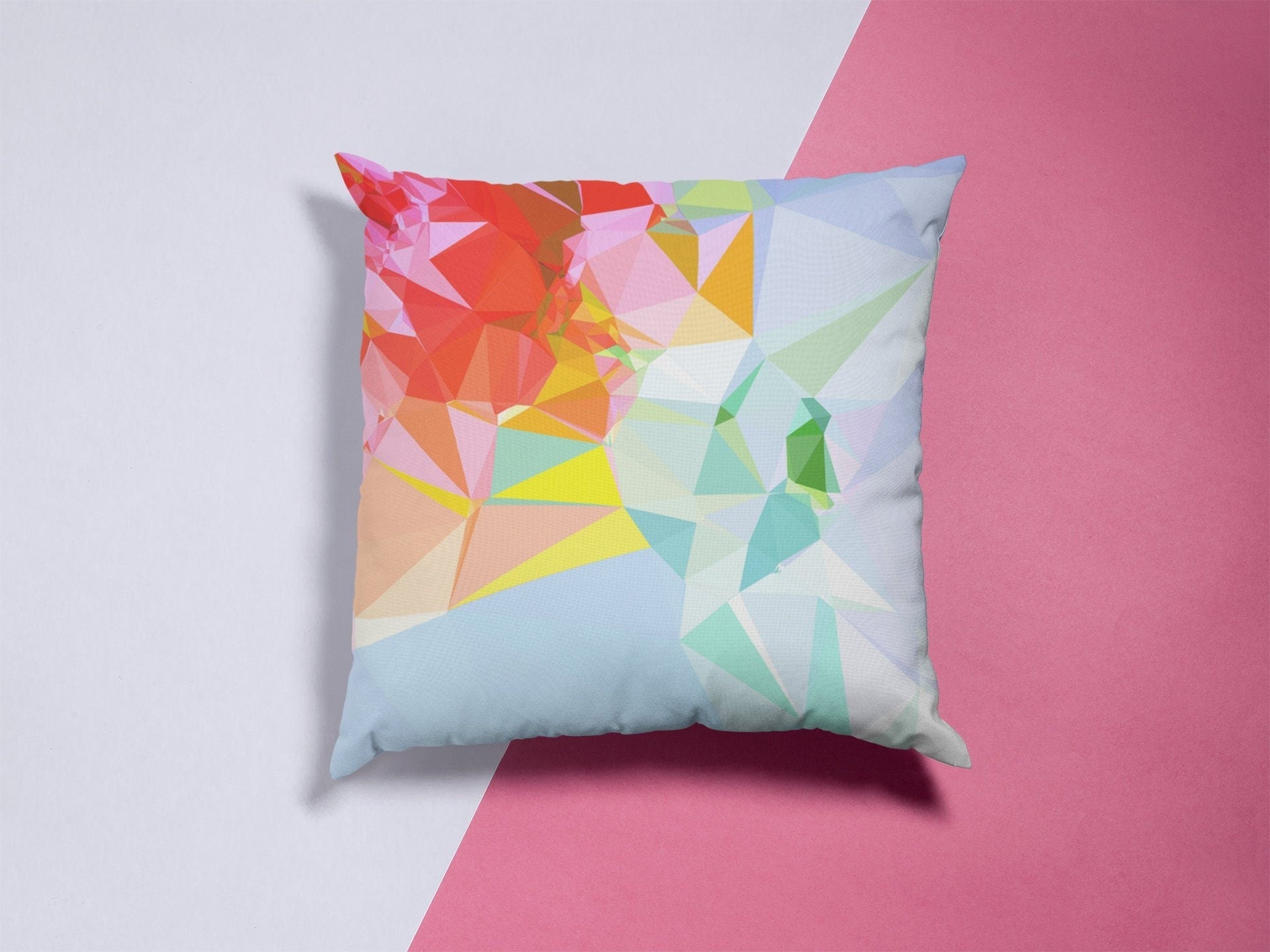 Light Blue Orange Geometric Pillow