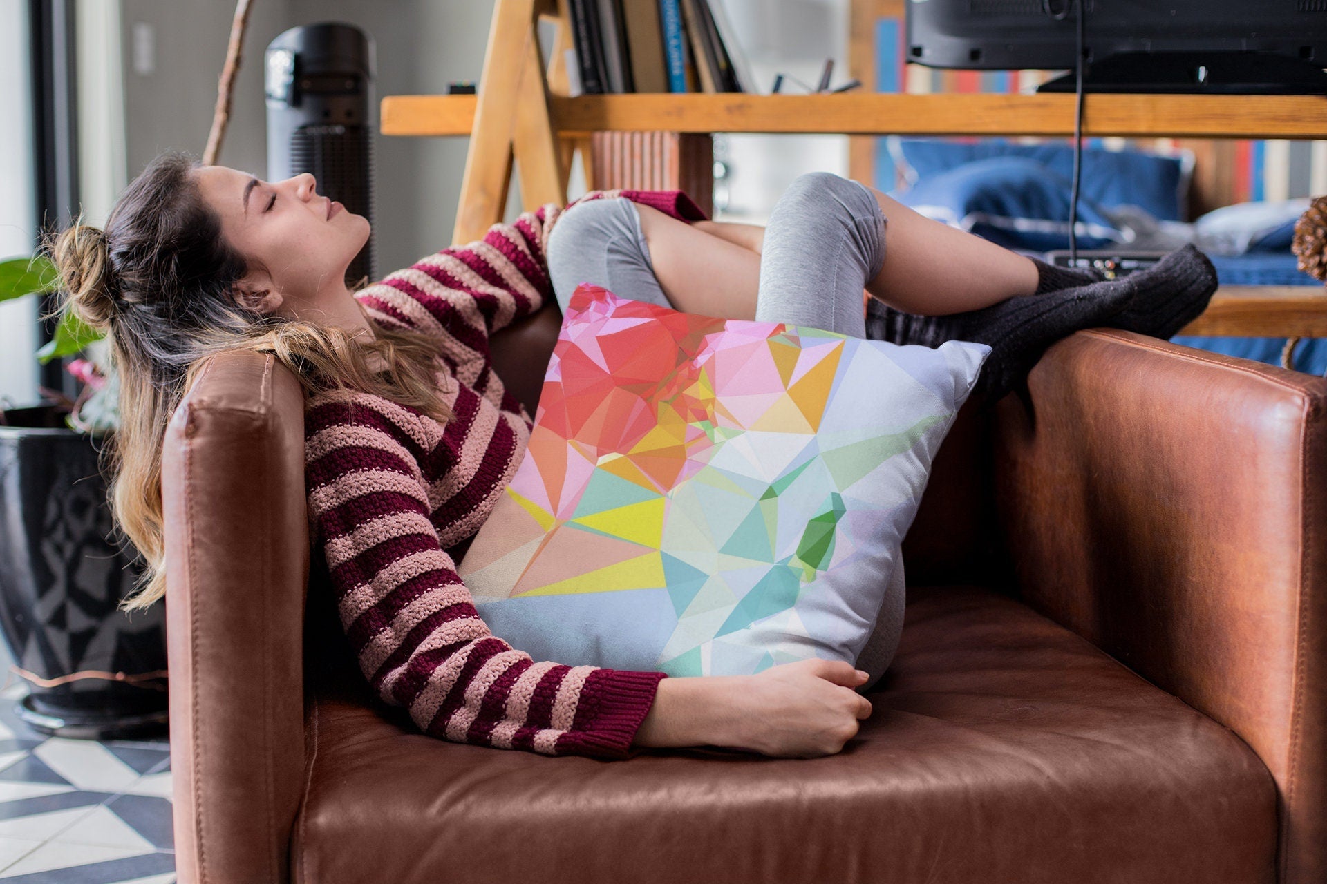Light Blue Geometric Pillow Cover