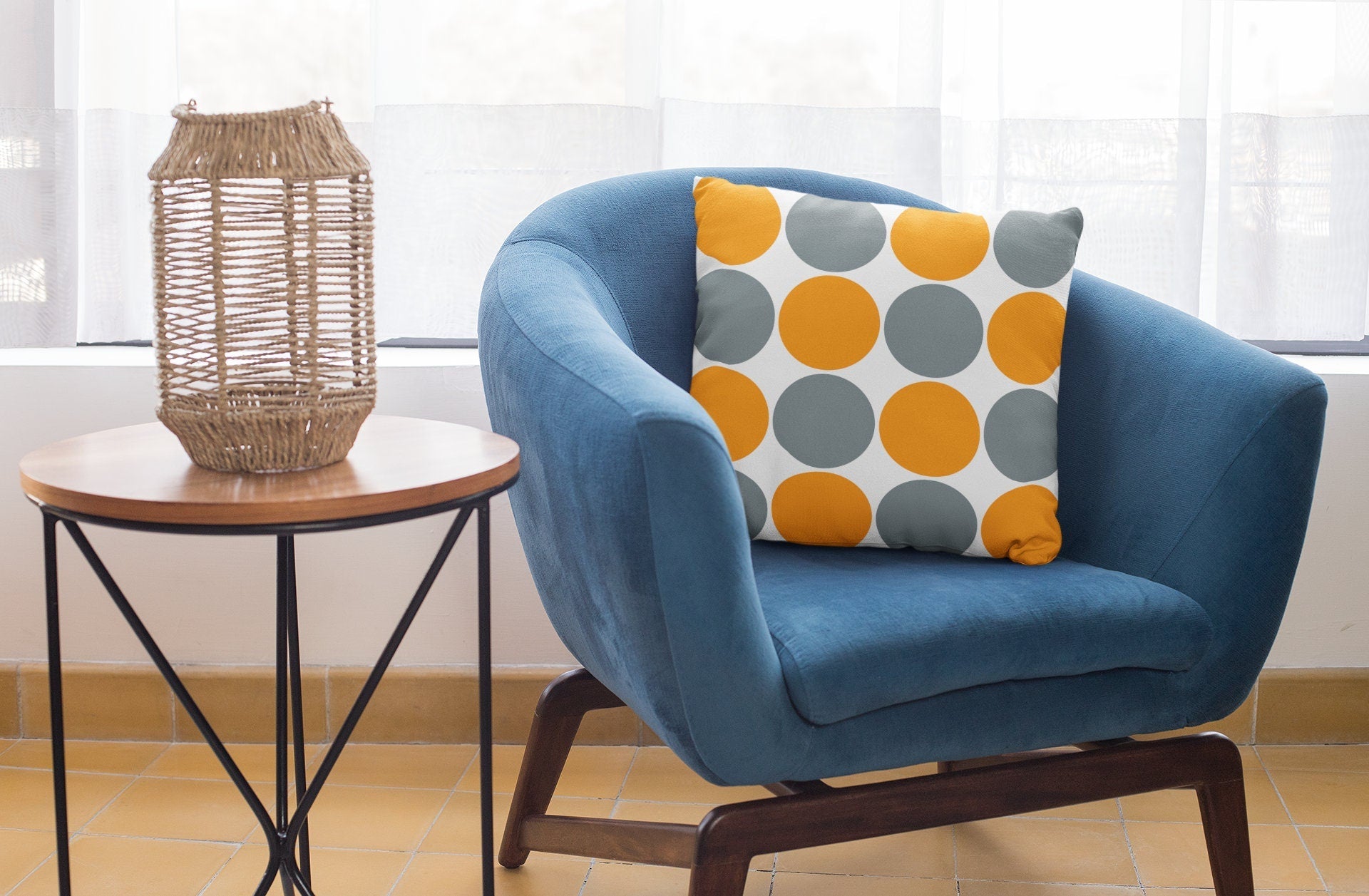 gray and orange polka dot pillows