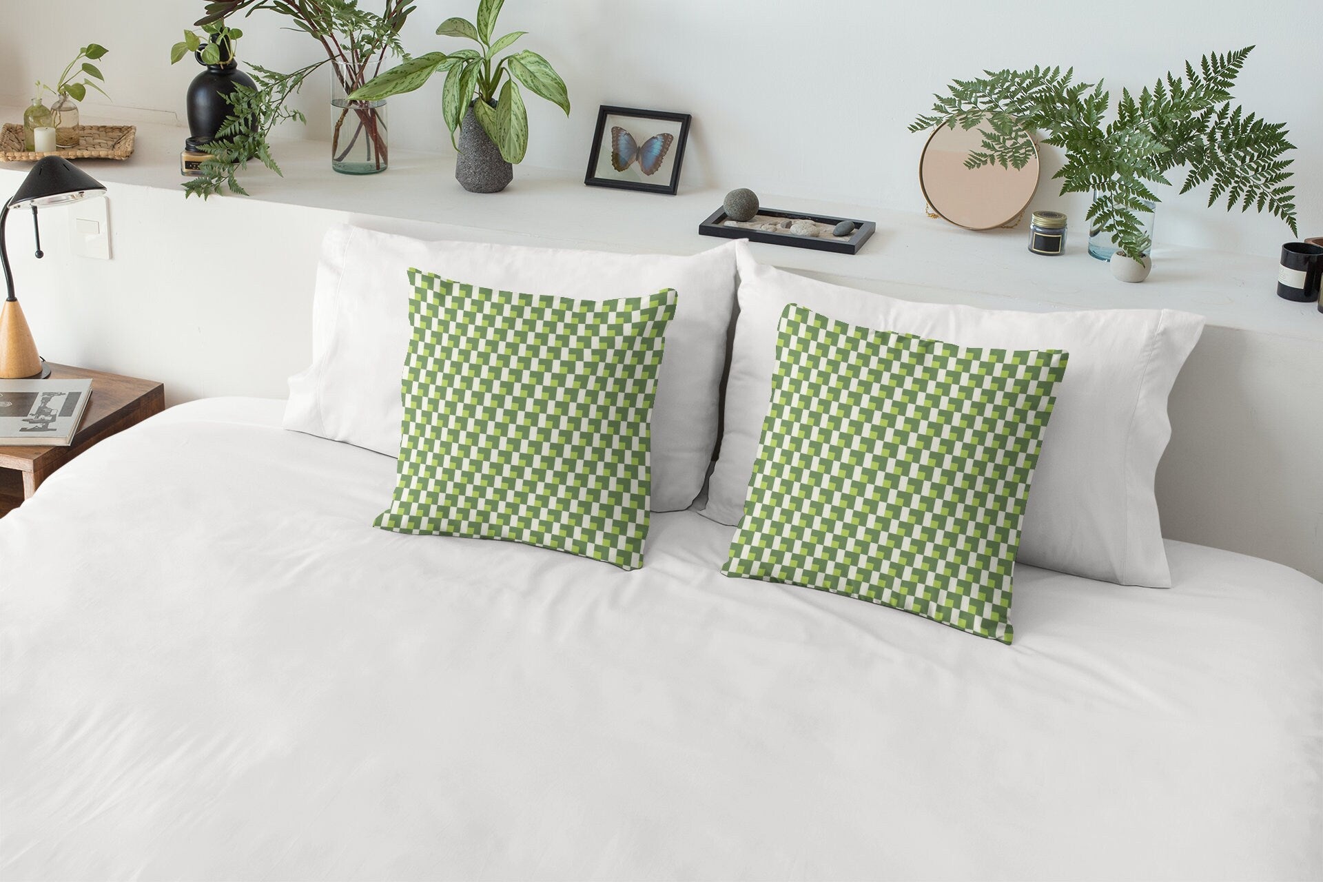 Retro Green Checkered Pillows