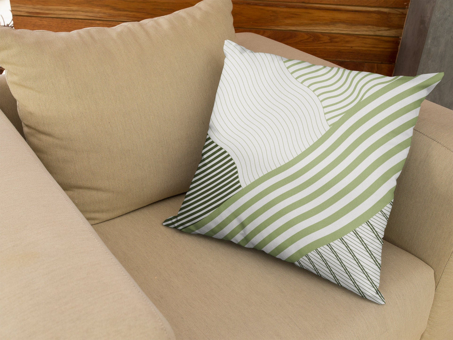 Green Striped Outdoor Pillow