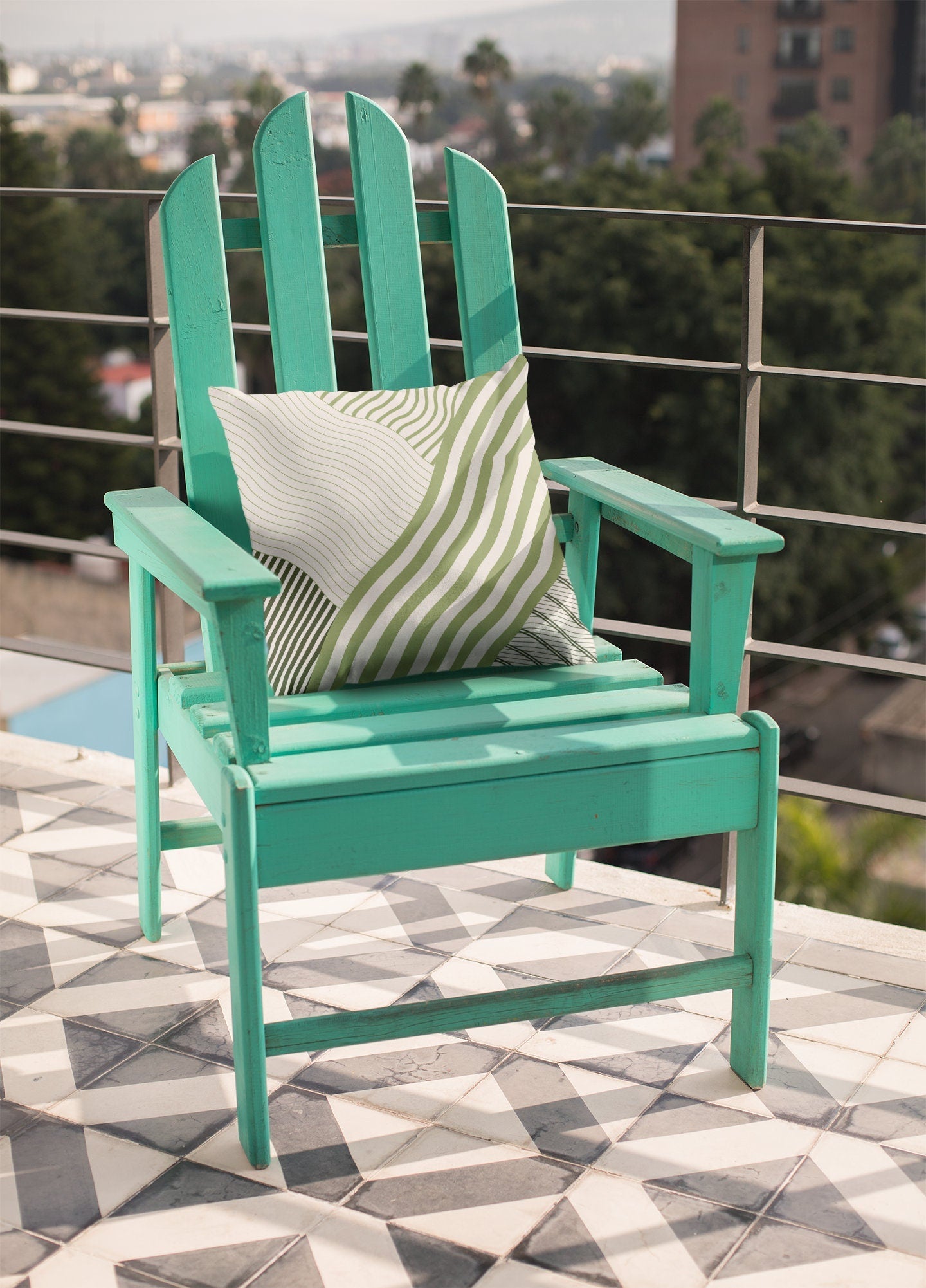 Green Striped Outdoor Pillow