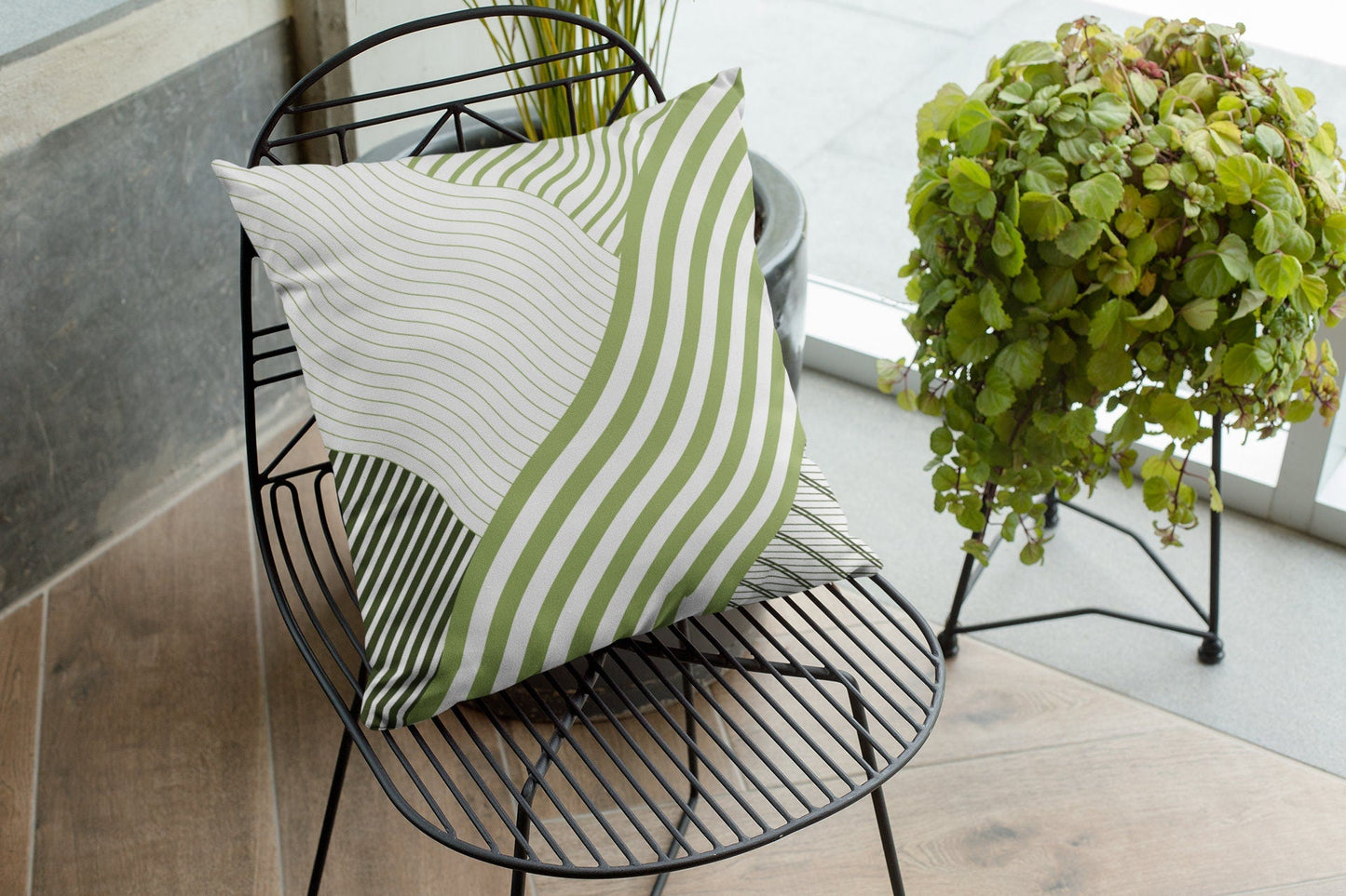 Green Striped Outdoor Pillow