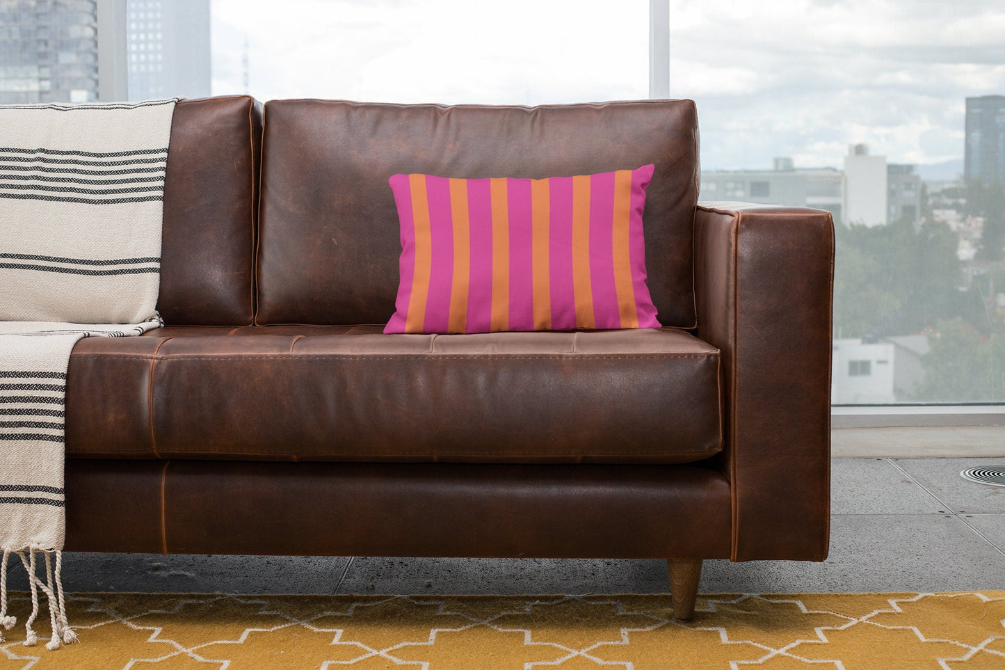 Orange and Pink Outdoor Lumbar Pillow