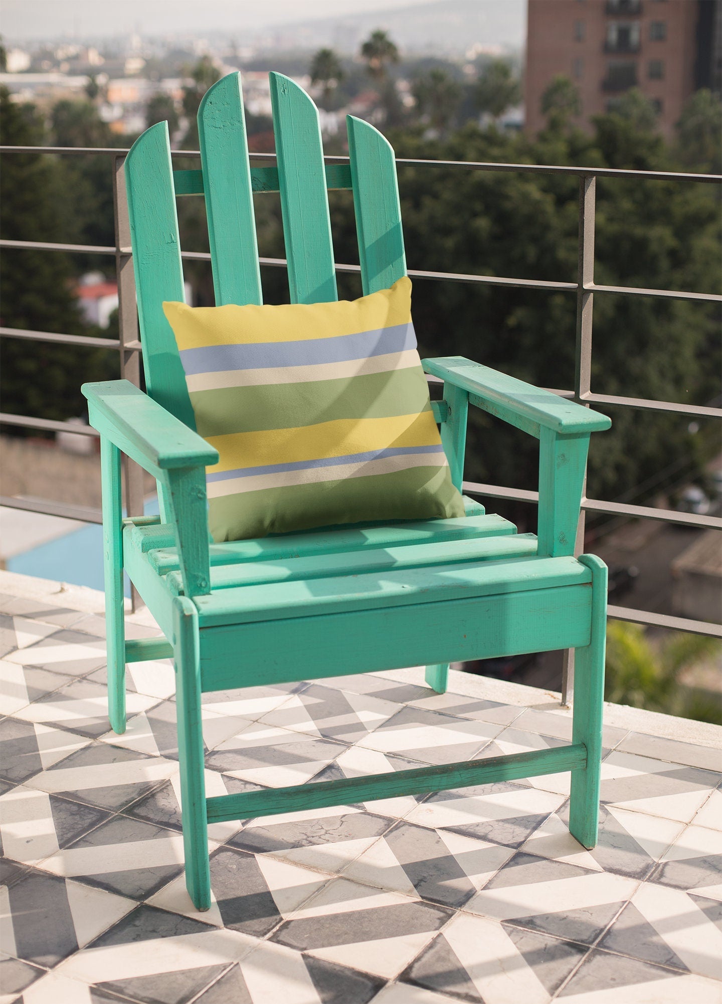 Outdoor Pillow - Green, Yellow and Blue Striped