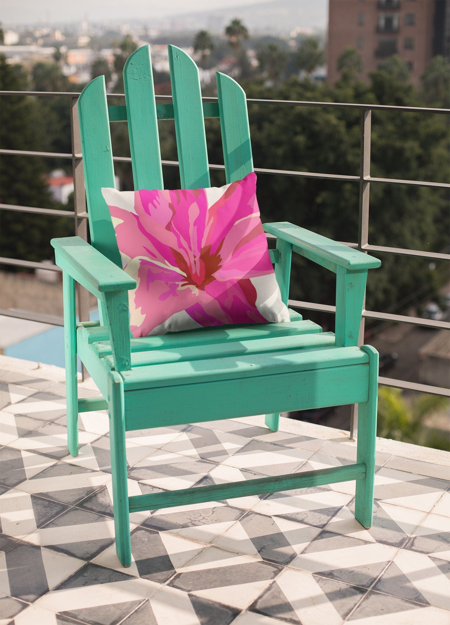 16x16 pink pillow outdoors