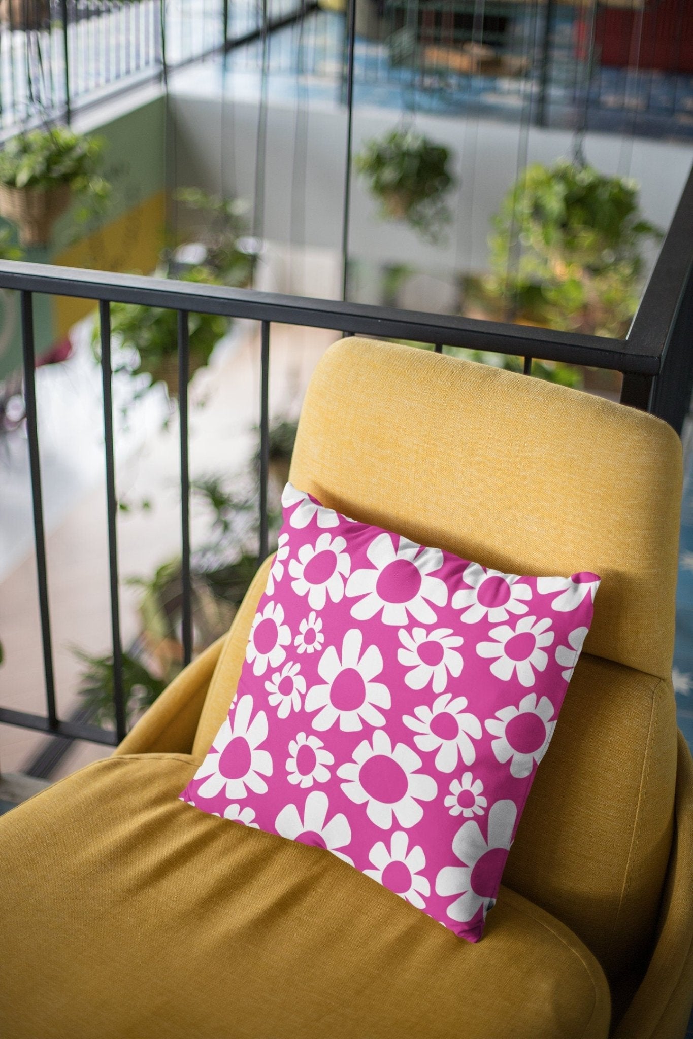 Pink Outdoor Throw Pillow - Retro Floral