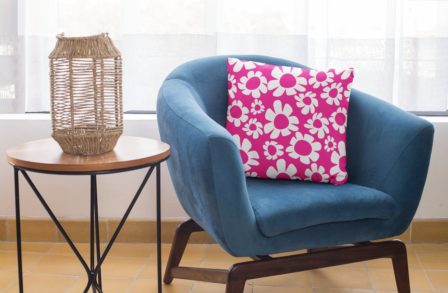 Pink Outdoor Throw Pillow - Retro Floral
