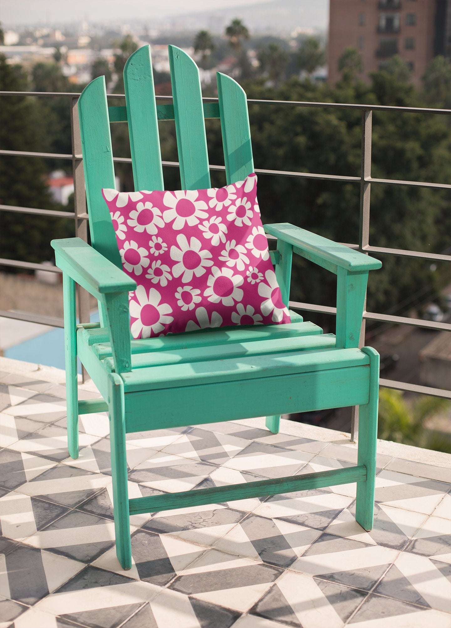 Pink Outdoor Throw Pillow - Retro Floral