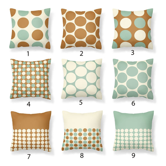 Polka Dot Outdoor Pillows - Green, Brown and Cream Dots