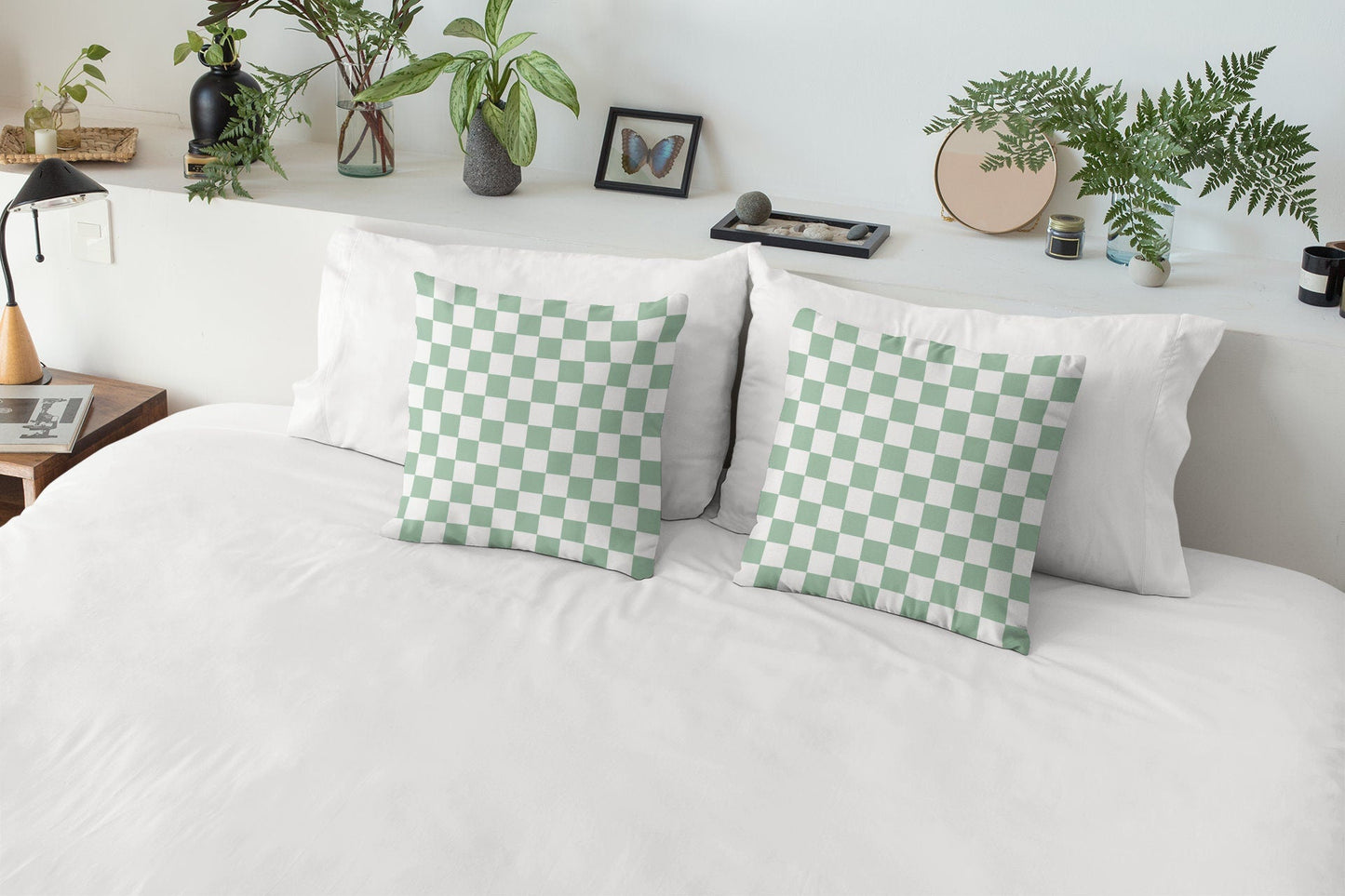 Sage Green Checkered Pillow Cover