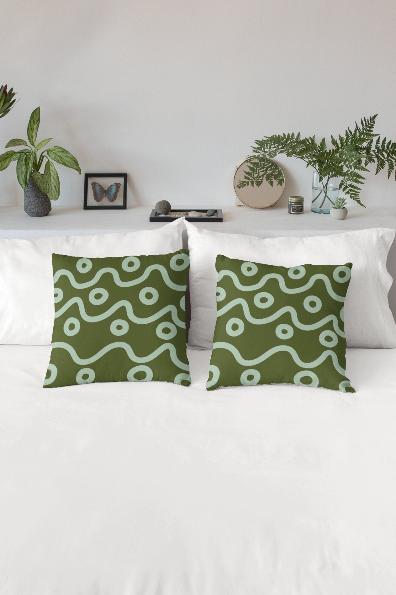 Sage Green Pillow Cover - Abstract Wavy Lines
