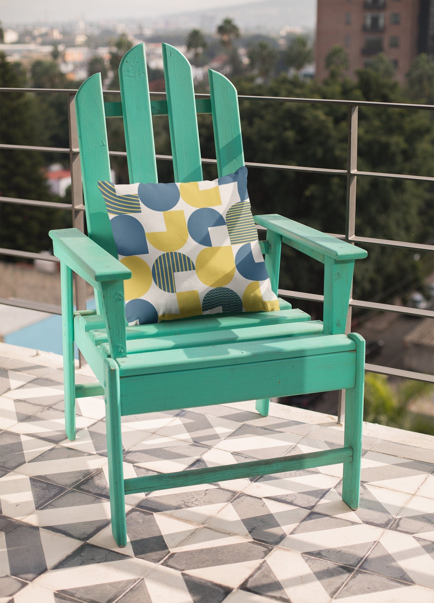 Yellow and Blue Outdoor Pillow