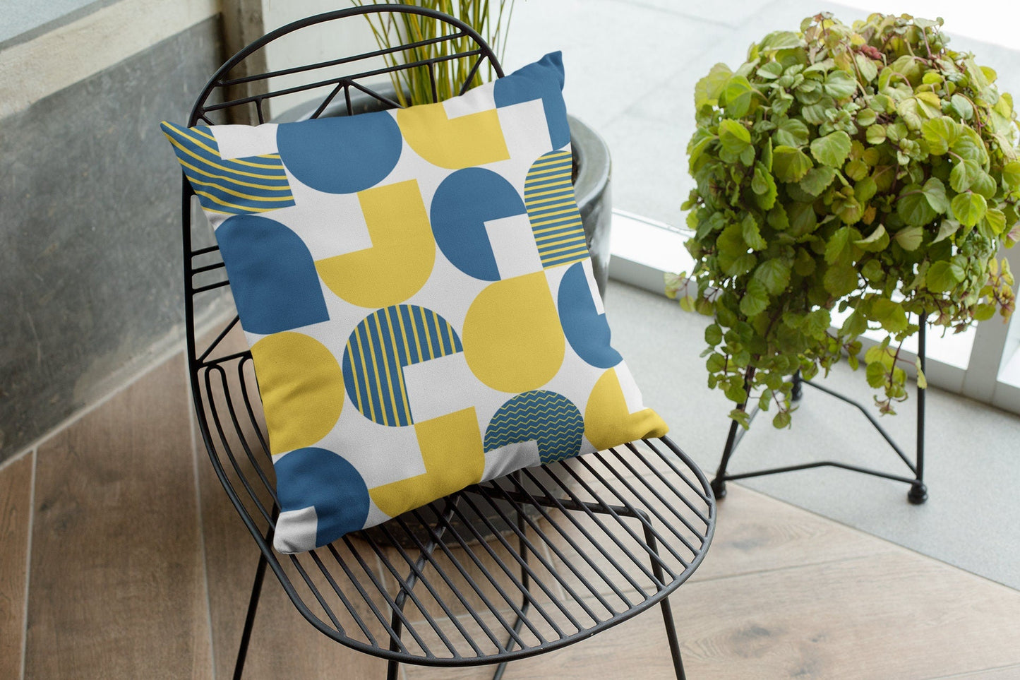 Yellow and Blue Outdoor Pillow