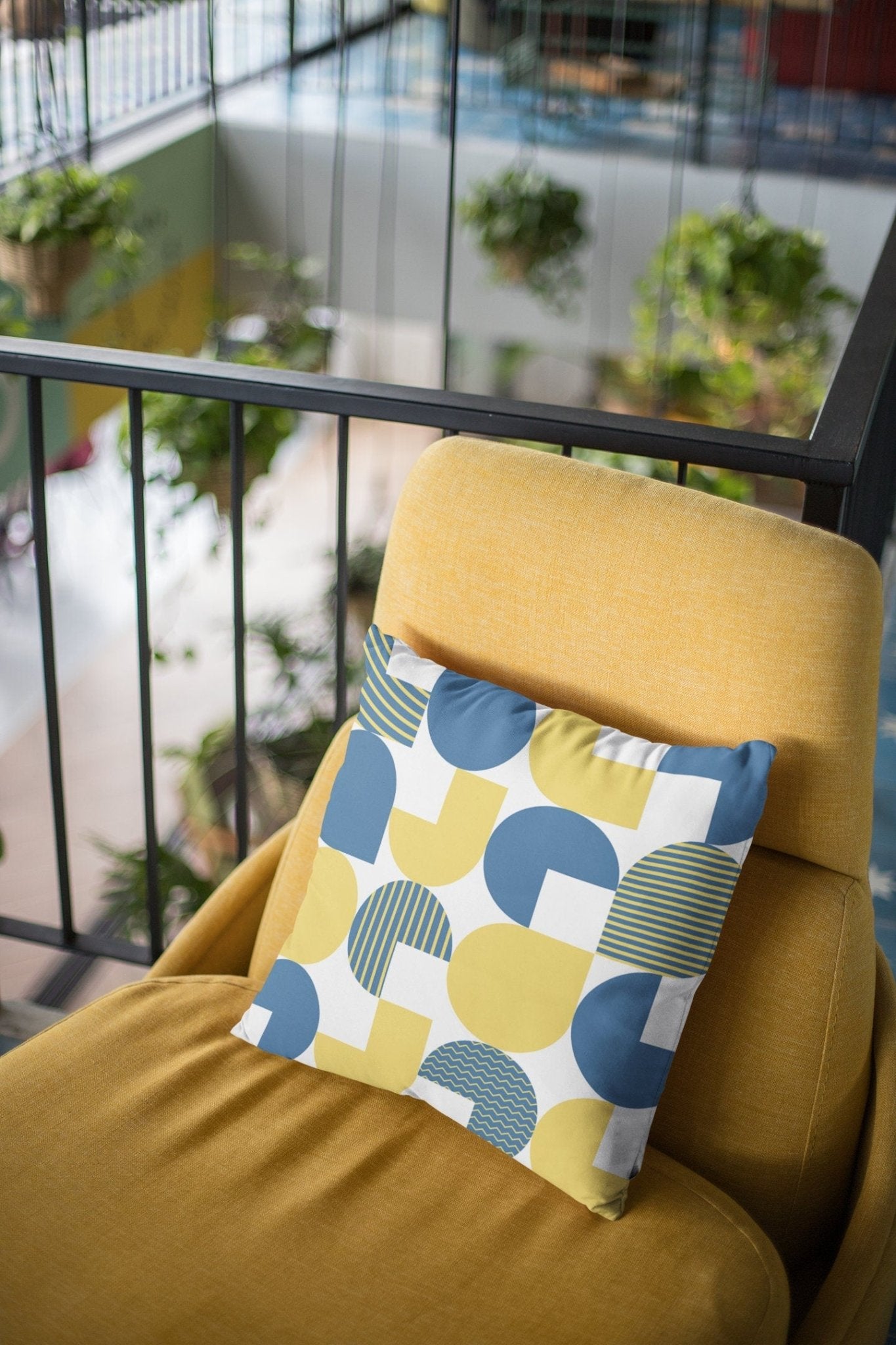 Yellow and Blue Outdoor Pillow