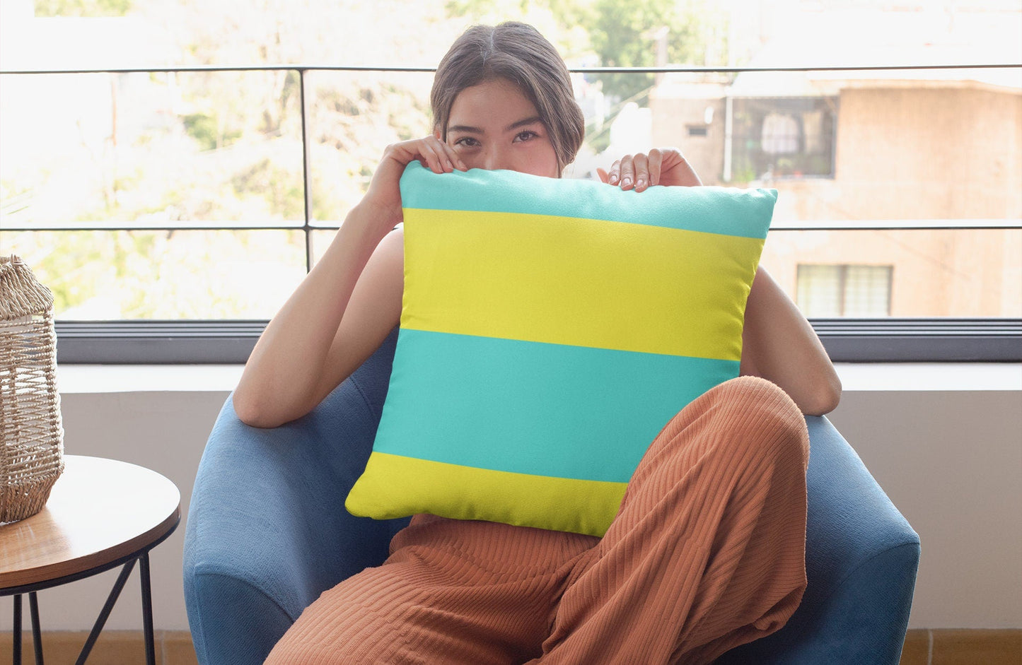 Yellow and Blue Throw Pillow Cover
