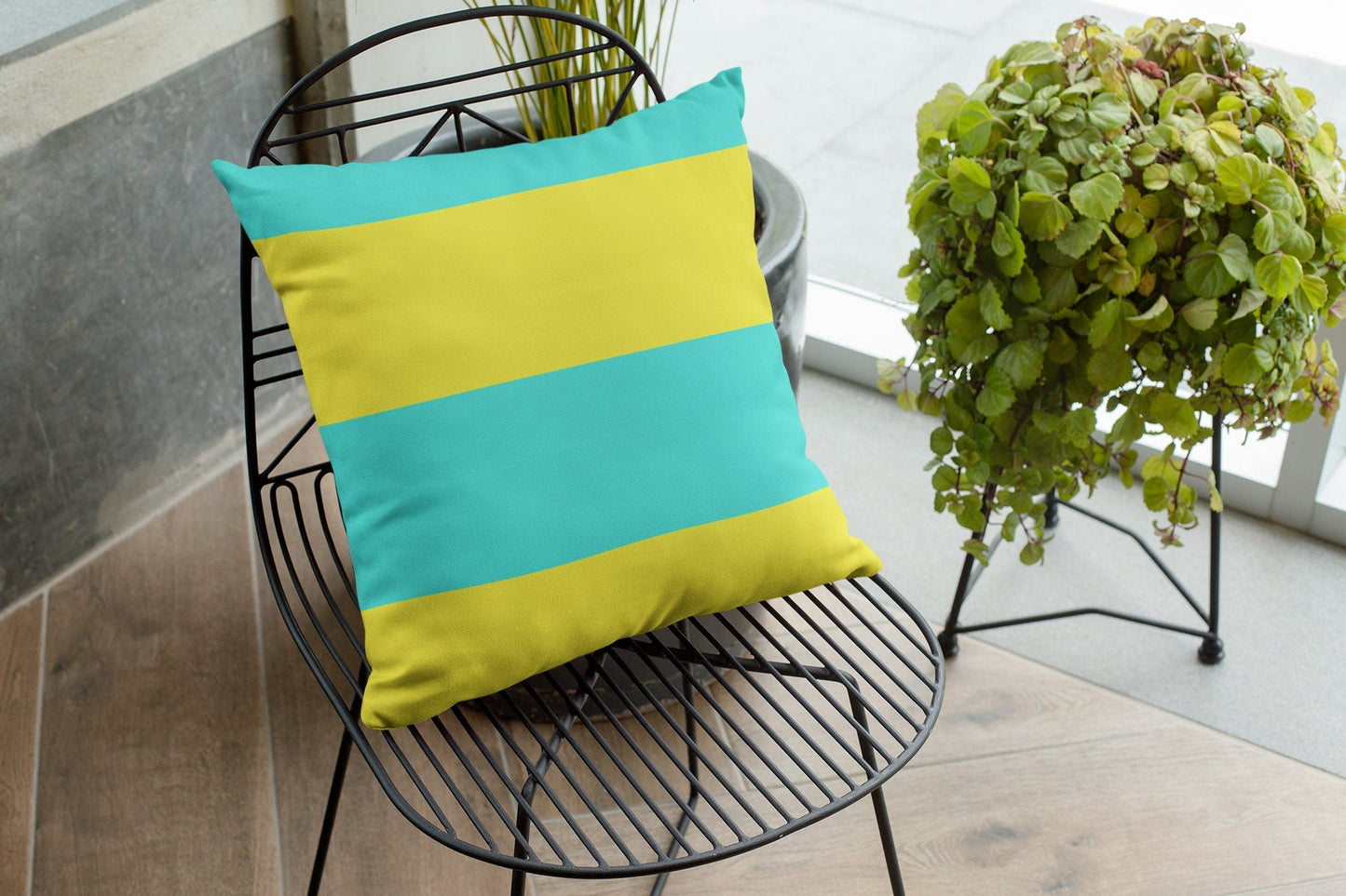 Yellow and Blue Throw Pillow Cover