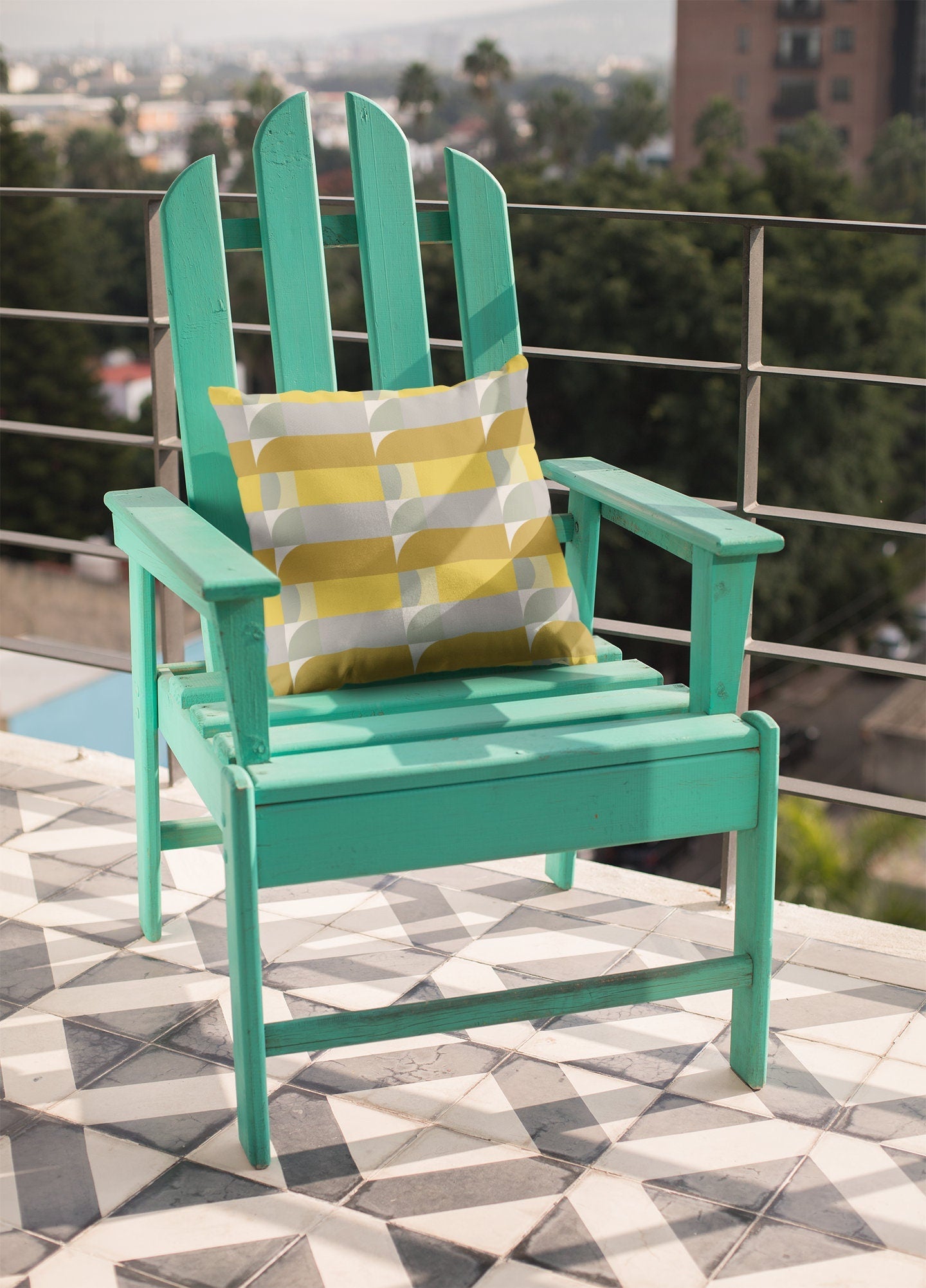 Yellow and Grey Outdoor Pillow